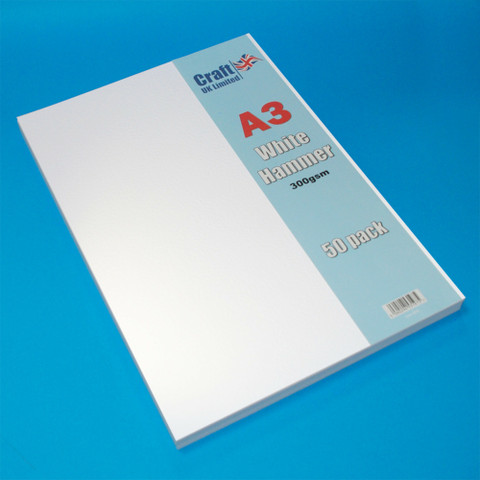 CraftUK Premium -kartonki Hammered, valkoinen, A3, 300 gsm, 50 arkkia
