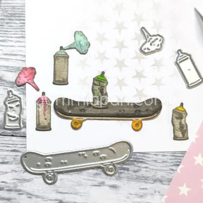 Gummiapan stanssi Skateboard & Spray Cans