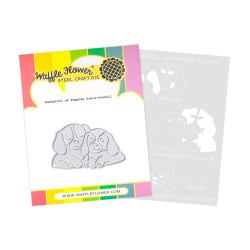 Waffle Flower stanssi ja sapluuna Basketful of Puppies Die-n-stencil