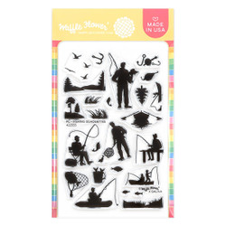 Waffle Flower leimasimet Postage Collage Fishing Silhouettes