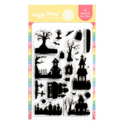 Waffle Flower leimasimet Postage Collage Haunted House Silhouette