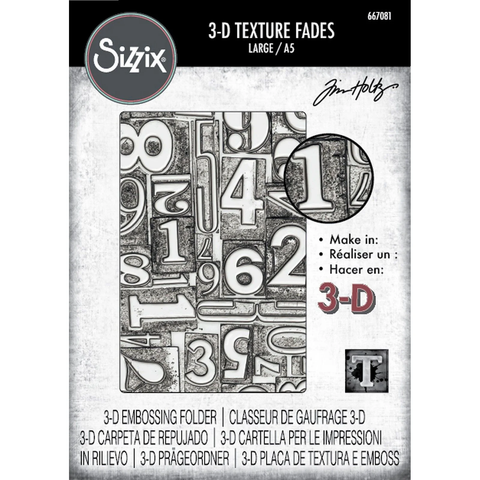 Sizzix Tim Holtz 3D Texture Fades kohokuviointikansio Numbered Large