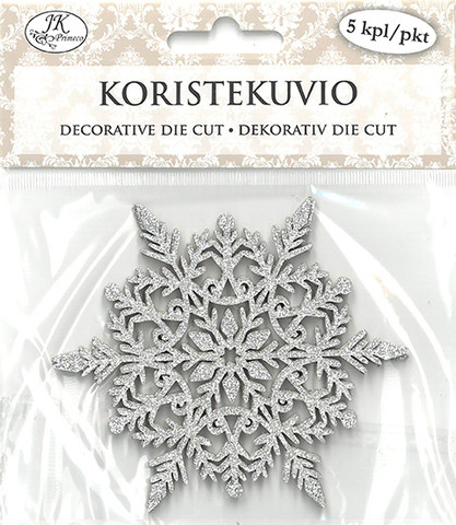Koristekuvio Lumihiutale, glitter hopea, 5 kpl