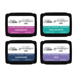 Spellbinders & Dina Wakley Media BetterPress -mustetyynyt Happy