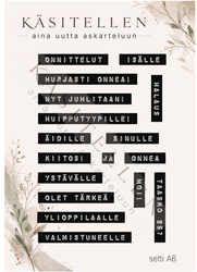 Käsitellen leimasin Dymo-tekstit