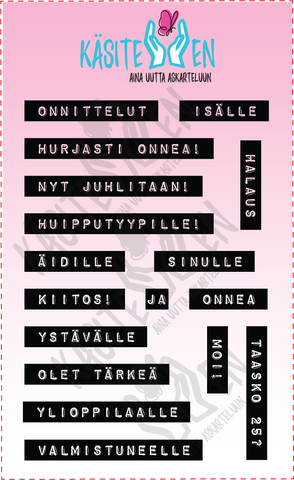 Käsitellen leimasin Dymo-tekstit