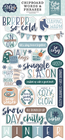 Echo Park Snowy Day Chipboard Words & Phrases -tarrat