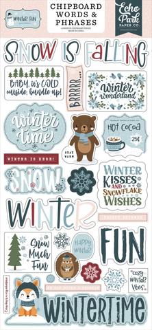 Echo Park Winter Fun Chipboard Words & Phrases -tarrat