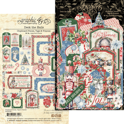 Graphic 45 Deck the Halls Chipboard Tags & Frames -leikekuvat