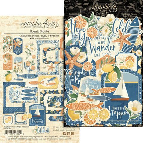 Graphic45 Scenic Route Chipboard Tags & Frames -leikekuvat