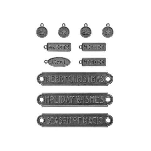 Tim Holtz Idea-Ology Christmas Word Plaques + Tags -koristeet