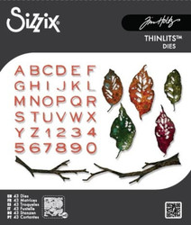 Sizzix Thinlits by Tim Holtz stanssi Vault Leaves + Sticks