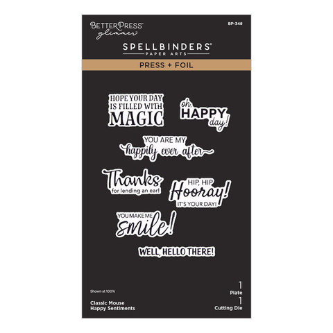 Spellbinders Press Plate Classic Mouse Love, Happy Sentiments -levy + stanssi
