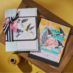 Spellbinders ja Dina Wakley Registration Press Plate Collaged Birds -levyt + stanssi