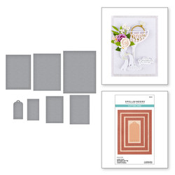 Spellbinders stanssi Happier Hour, Linear Touch Rectangles and Tag