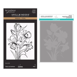 Spellbinders Press Plate Tulips & Daffodils -levy + sapluuna