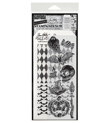 Stampers Anonymous, Tim Holtz leima- ja sapluunasetti Carved Frights