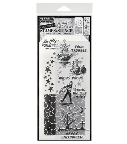 Stampers Anonymous, Tim Holtz leima- ja sapluunasetti Halloween Sketch