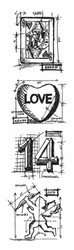 Stampers Anonymous, Tim Holtz Blueprint Strip leimasin Valentine Mini