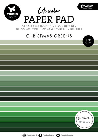 Studio Light Unicolor -paperipakkaus Christmas Greens, A5