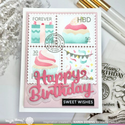 Waffle Flower stanssi Happy Birthday Script Word