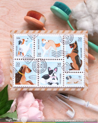 Waffle Flower sapluuna Postage Collage Woof