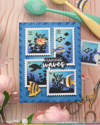 Waffle Flower stanssi Postage Collage Fish