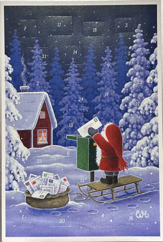 Adventtikalenterikortti Kirjettä postiin