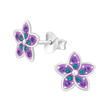 Hopeiset nappikorvakorut Jade -lila-