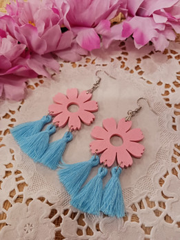 Kukkaunelma korvakorut -pinkki&sininen-