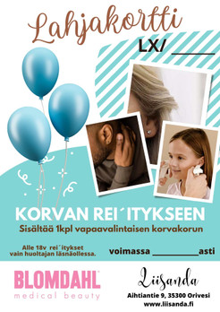 Lahjakortti korvan rei´itykseen (1kpl)