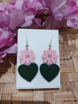Rakas kukkakorvikset -pinkki&vihreä-