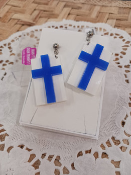 Suomen lippu nappikorvakorut -5mm pallo- 