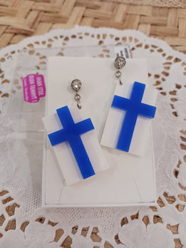 Suomen lippu nappikorvakorut -5mm timantti- 