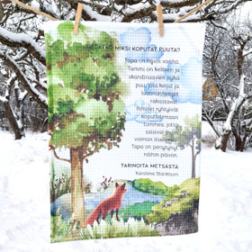 Tarinoita metsästä -taidepyyhe vohvelikankaasta