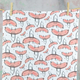 Makkara -keittiöpyyhe vohvelikankaasta