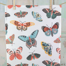 Perhoset -keittiöpyyhe vohvelikankaasta