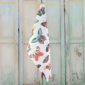 Perhoset -keittiöpyyhe vohvelikankaasta