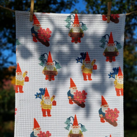 Puutarhatonttu -keittiöpyyhe vohvelikankaasta