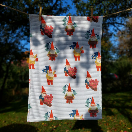 Puutarhatonttu -keittiöpyyhe vohvelikankaasta