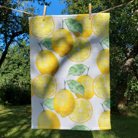 Sitruuna -keittiöpyyhe vohvelikankaasta