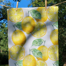 Sitruuna -keittiöpyyhe vohvelikankaasta