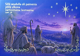 Joulukortti - Paimenet kedolla