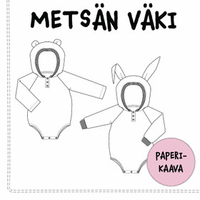Paperikaava, Metsän väki hupullinen romper, 56-98 cm