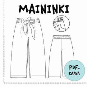 PDF-kaava, Maininki, leveälahkeiset housut 104-140 cm