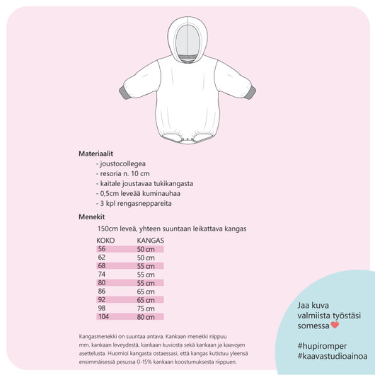 Paperikaava, HUPI oversize romper, 56-104 cm