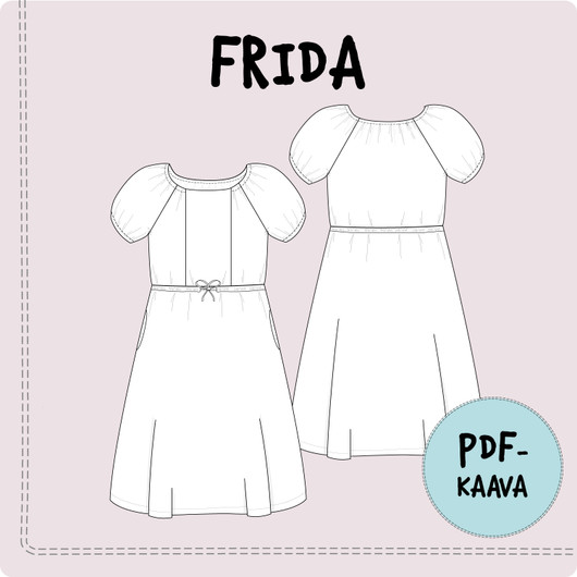 TULOSSA PDF-kaava, FRIDA, naisten puhvihihainen mekko 32-54
