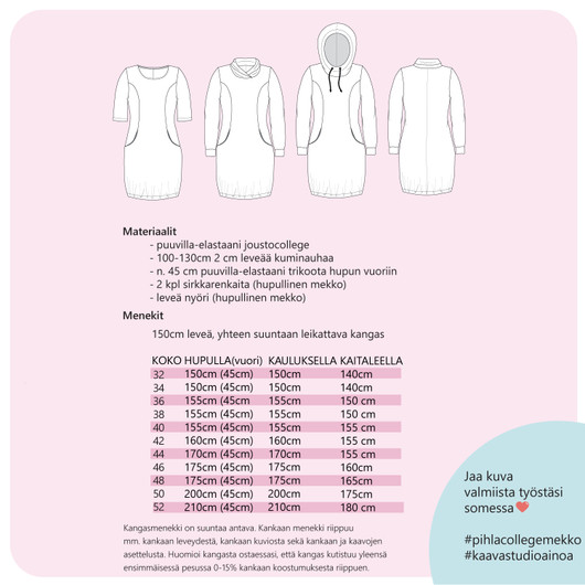 PDF-kaava, Pihla, naisten collegemekko 32-52