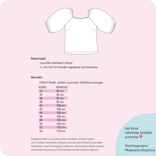 Paperikaava, SOINTU aikuisten puhvihihainen pusero