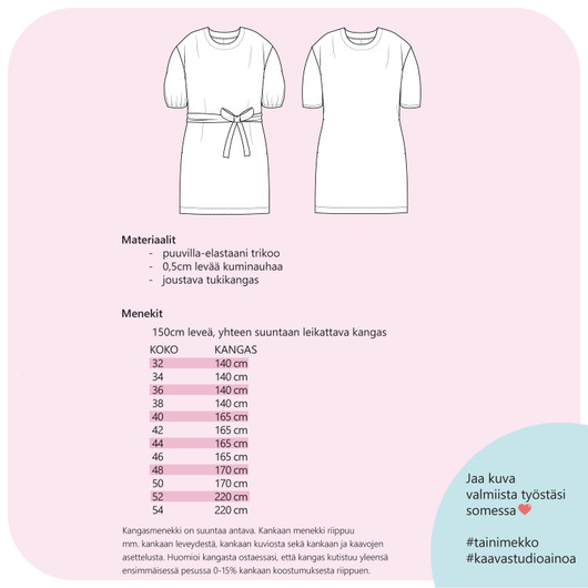 TULOSSA PDF-kaava, FRIDA, naisten puhvihihainen mekko 32-54